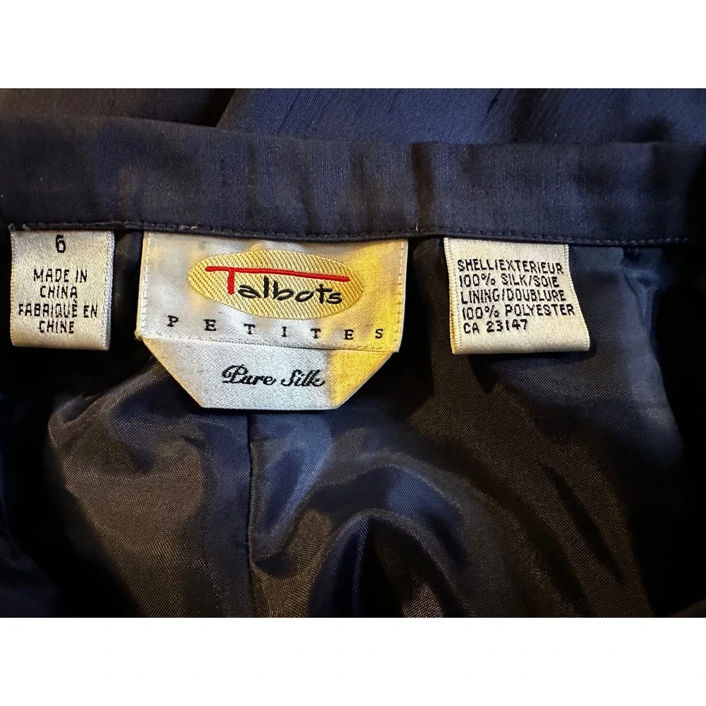 Talbots Petites Navy Pure Silk Floral Embroidered Blazer Pants Suit Set Sz‎ 8P